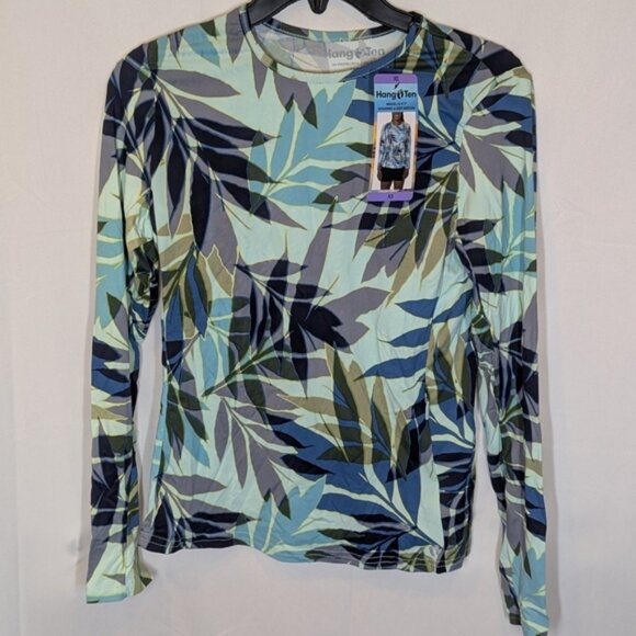 NWT Hang Ten Ladies' Long Sleeve Floral Sun Protection Rashguard Tee / Shirt XS - Picture 3 of 7